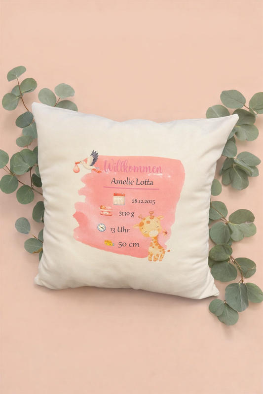 Personalisierter Kissenbezug zur Geburt – liebevolles Erinnerungsstück 💕