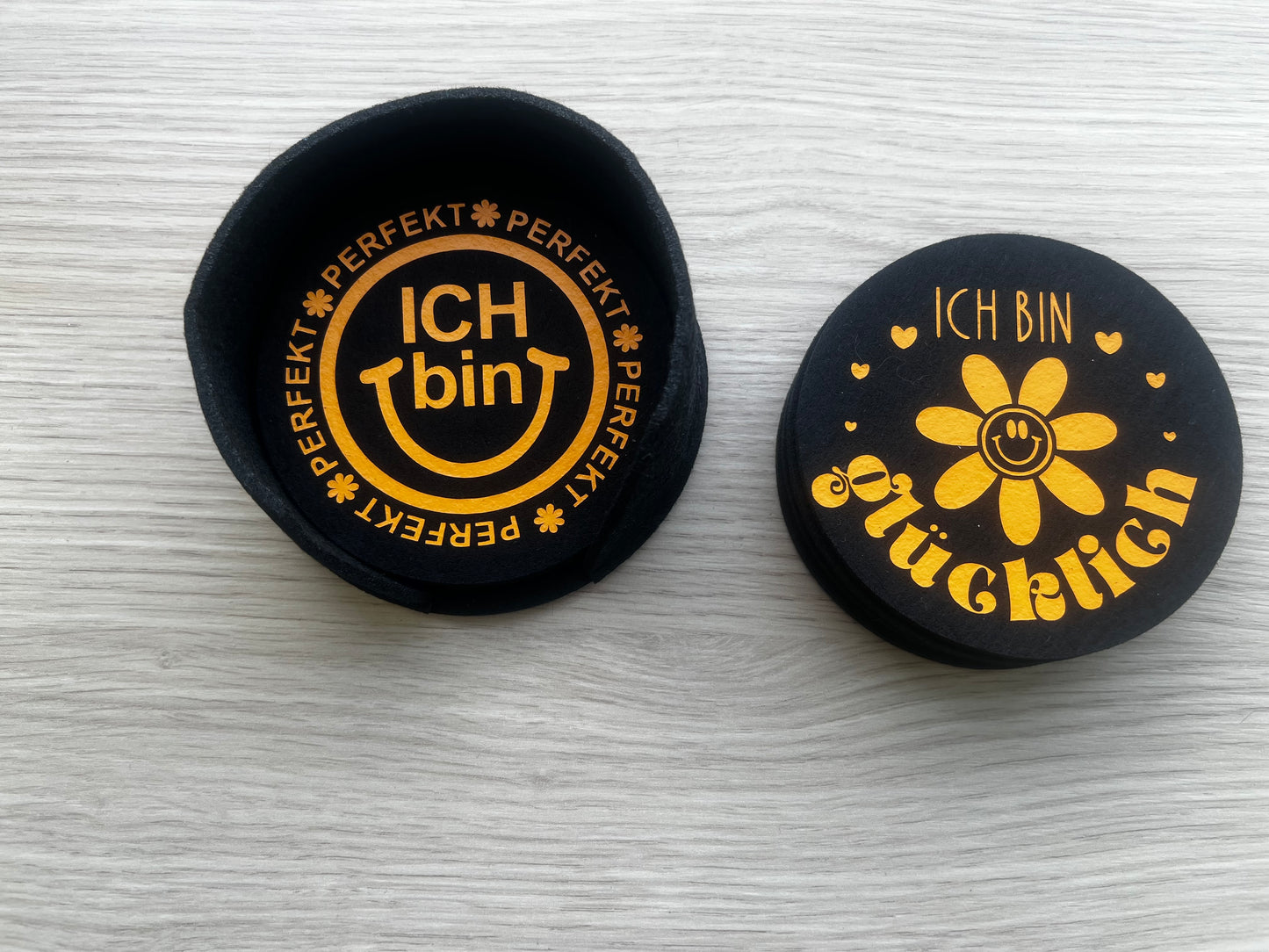 Filzuntersetzer mit positiven Sprüchen 🍀