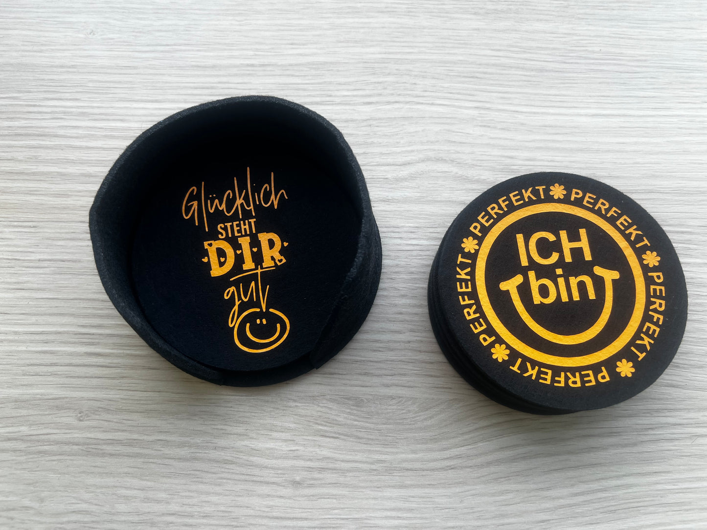 Filzuntersetzer mit positiven Sprüchen 🍀