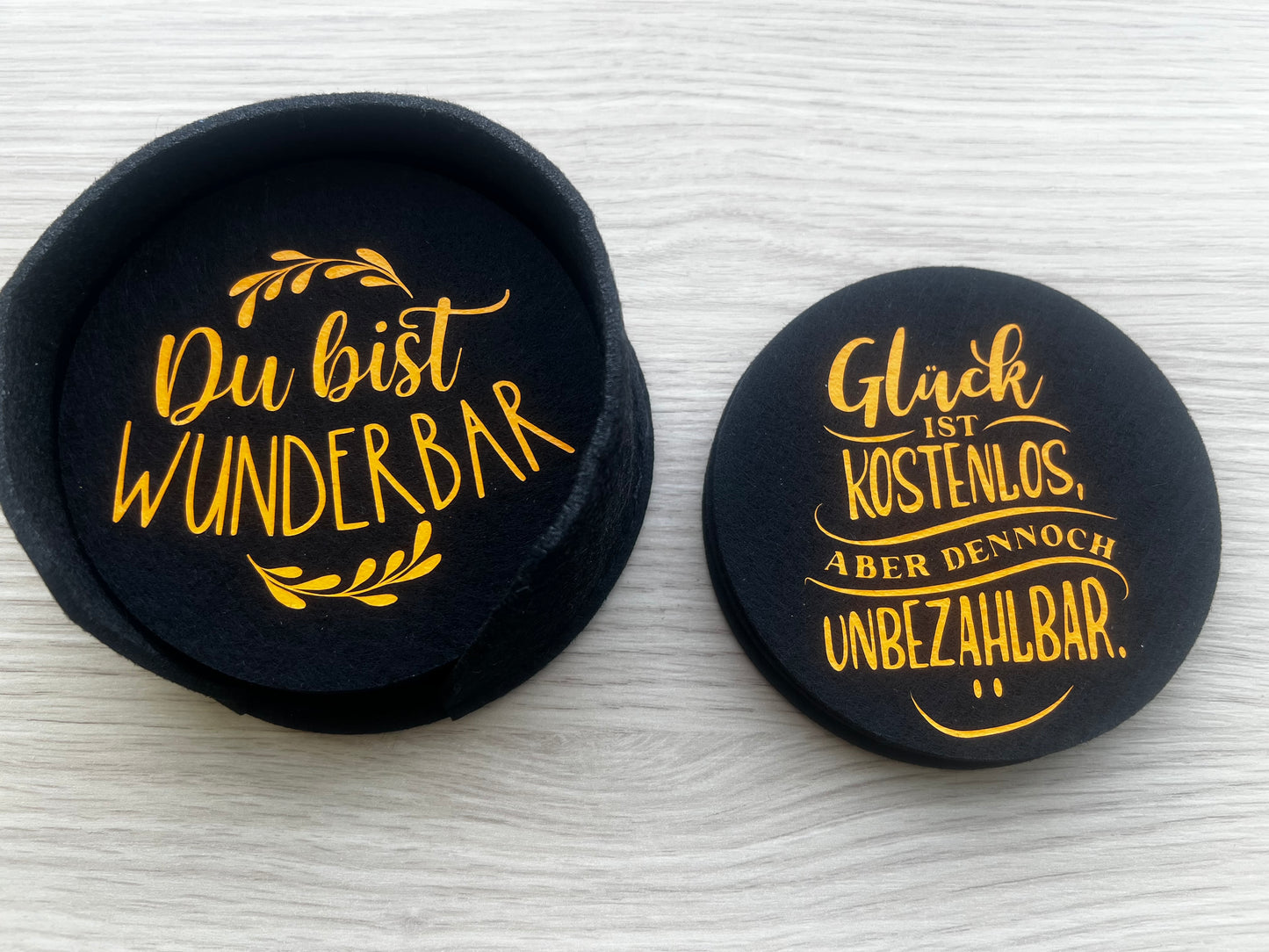 Filzuntersetzer mit positiven Sprüchen 🍀
