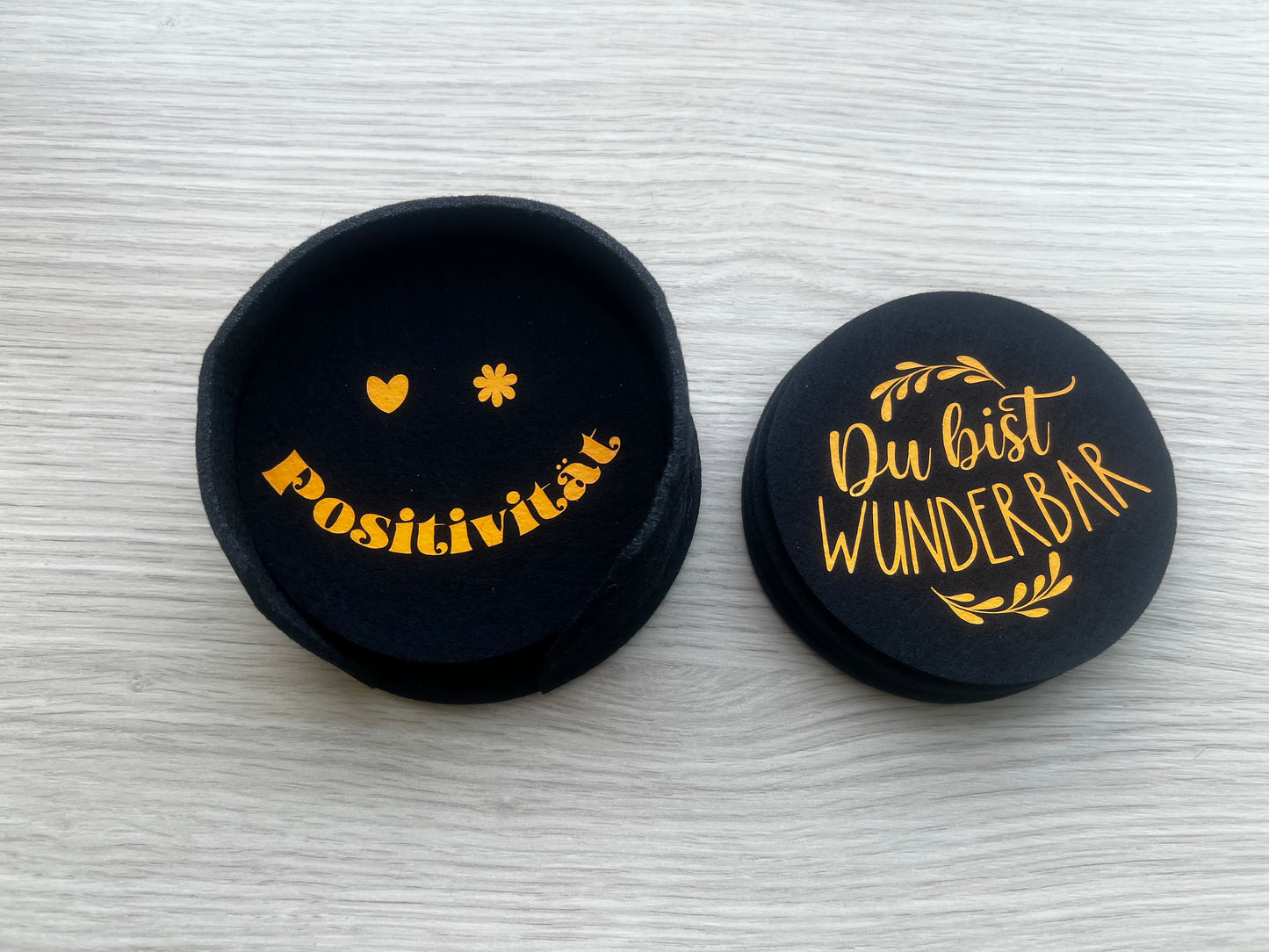 Filzuntersetzer mit positiven Sprüchen 🍀