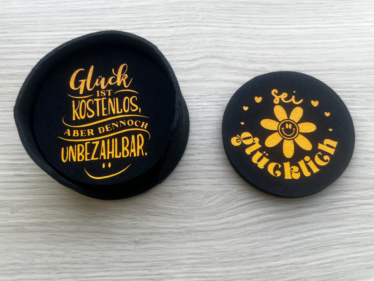 Filzuntersetzer mit positiven Sprüchen 🍀
