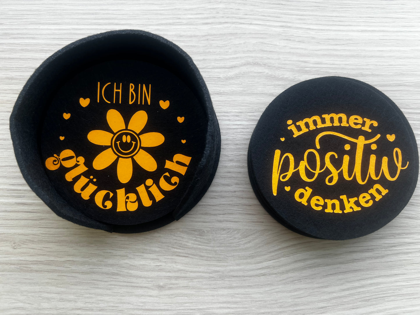 Filzuntersetzer mit positiven Sprüchen 🍀