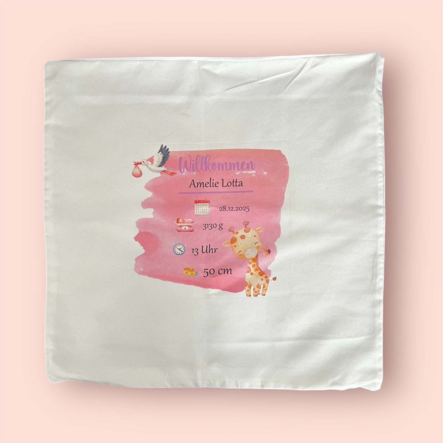 Personalisierter Kissenbezug zur Geburt – liebevolles Erinnerungsstück 💕