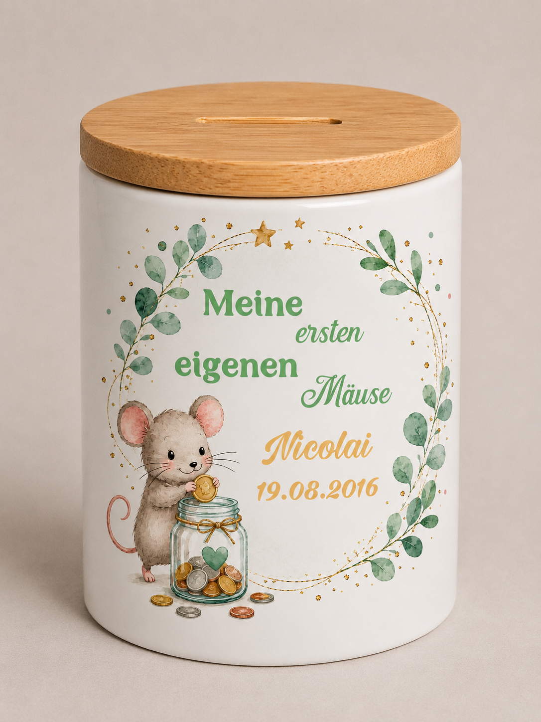 Personalisierte Spardose „Meine ersten eigenen Mäuse“ 🐭✨