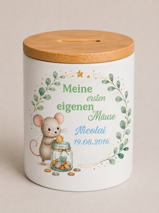 Personalisierte Spardose „Meine ersten eigenen Mäuse“ 🐭✨