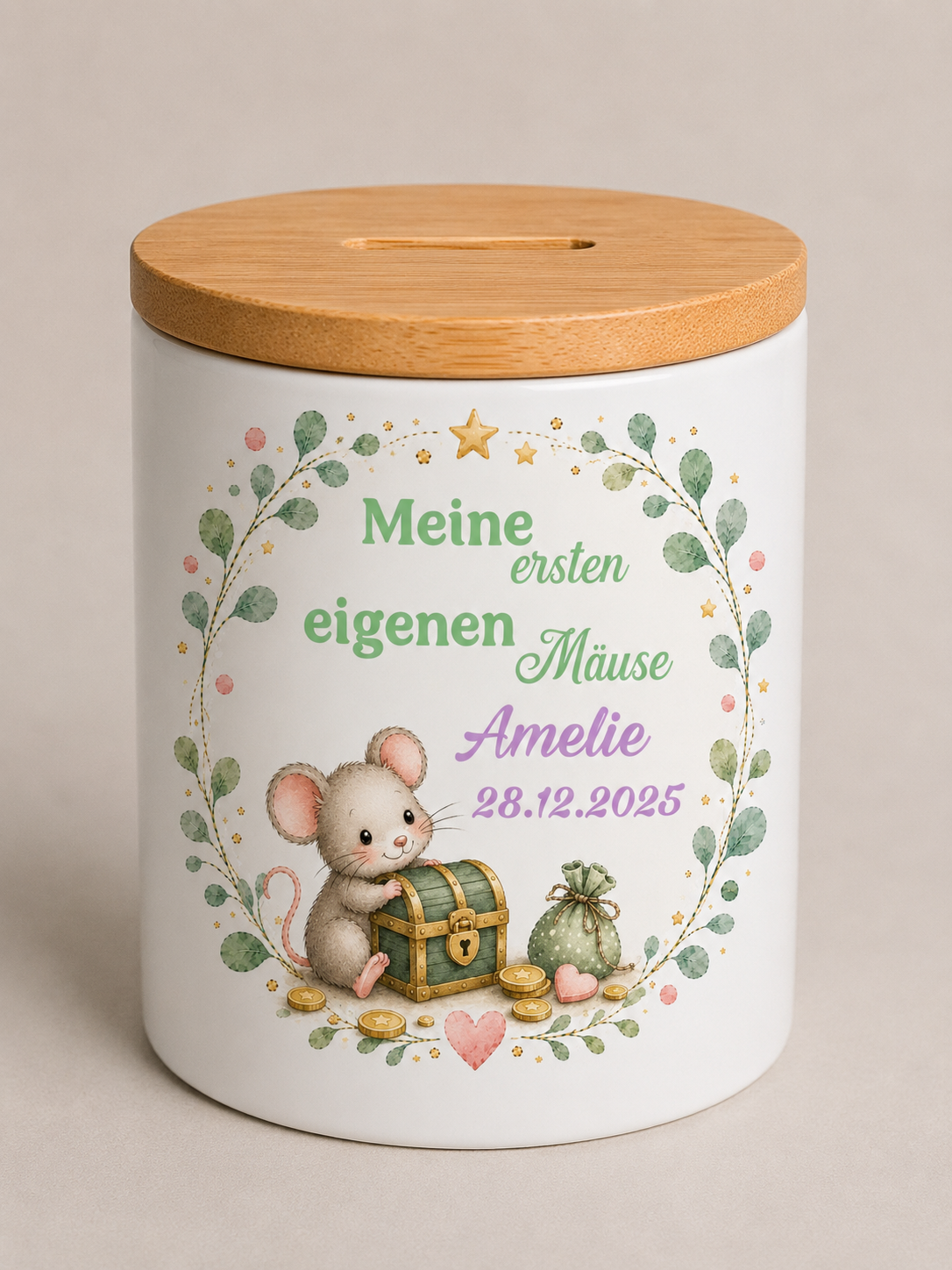 Personalisierte Spardose „Meine ersten eigenen Mäuse“ 🐭✨